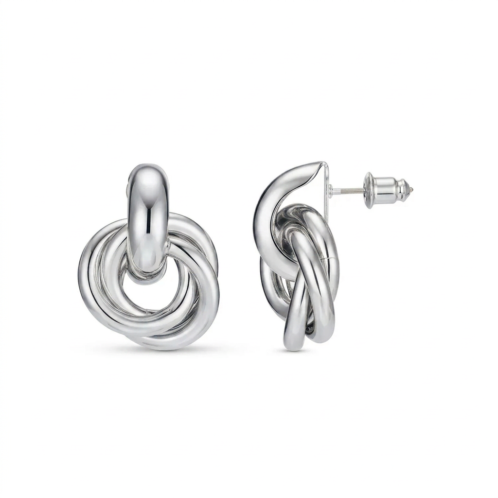 Statement Interlocking White Gold Earrings