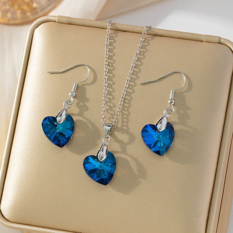 Heart Crystal Pendant Necklace Earrings