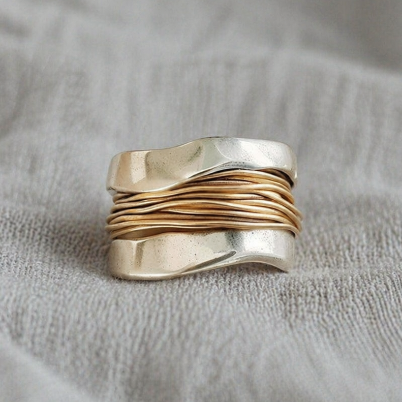 Silver Gold Threads Ring