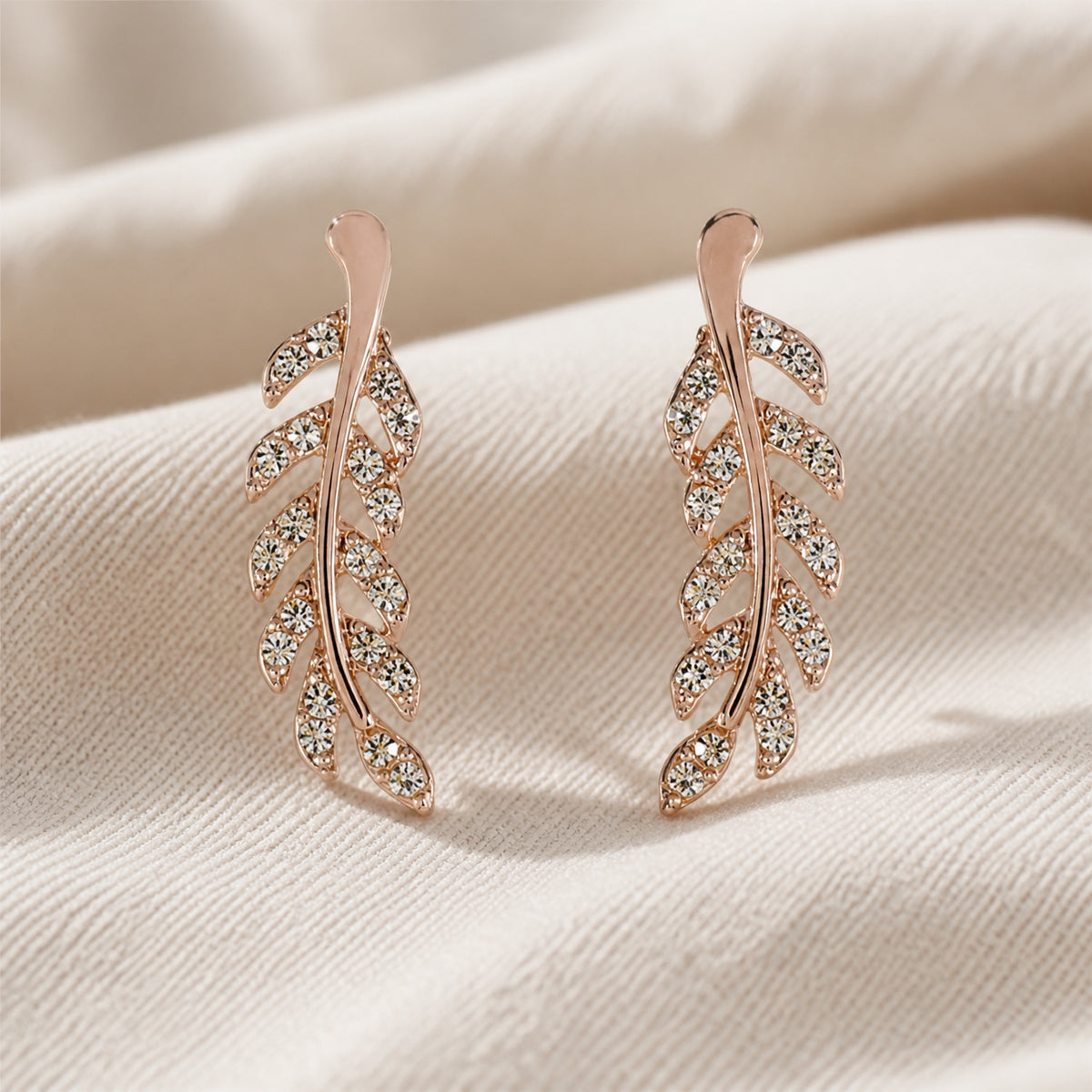 Shimmering Leaf Zirconia Earrings