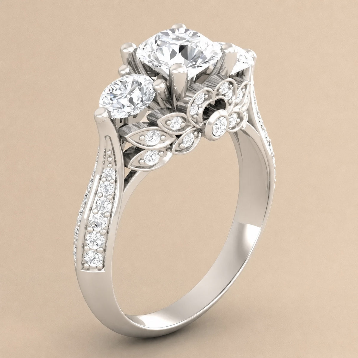 Prestigious Floral Zircon Inlay Ring