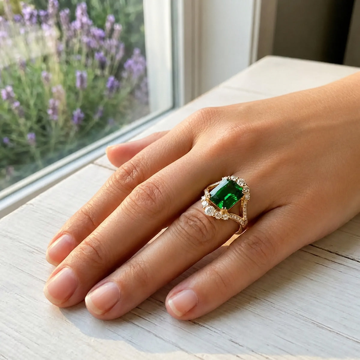 Luminous Glowing Emerald Statement Ring