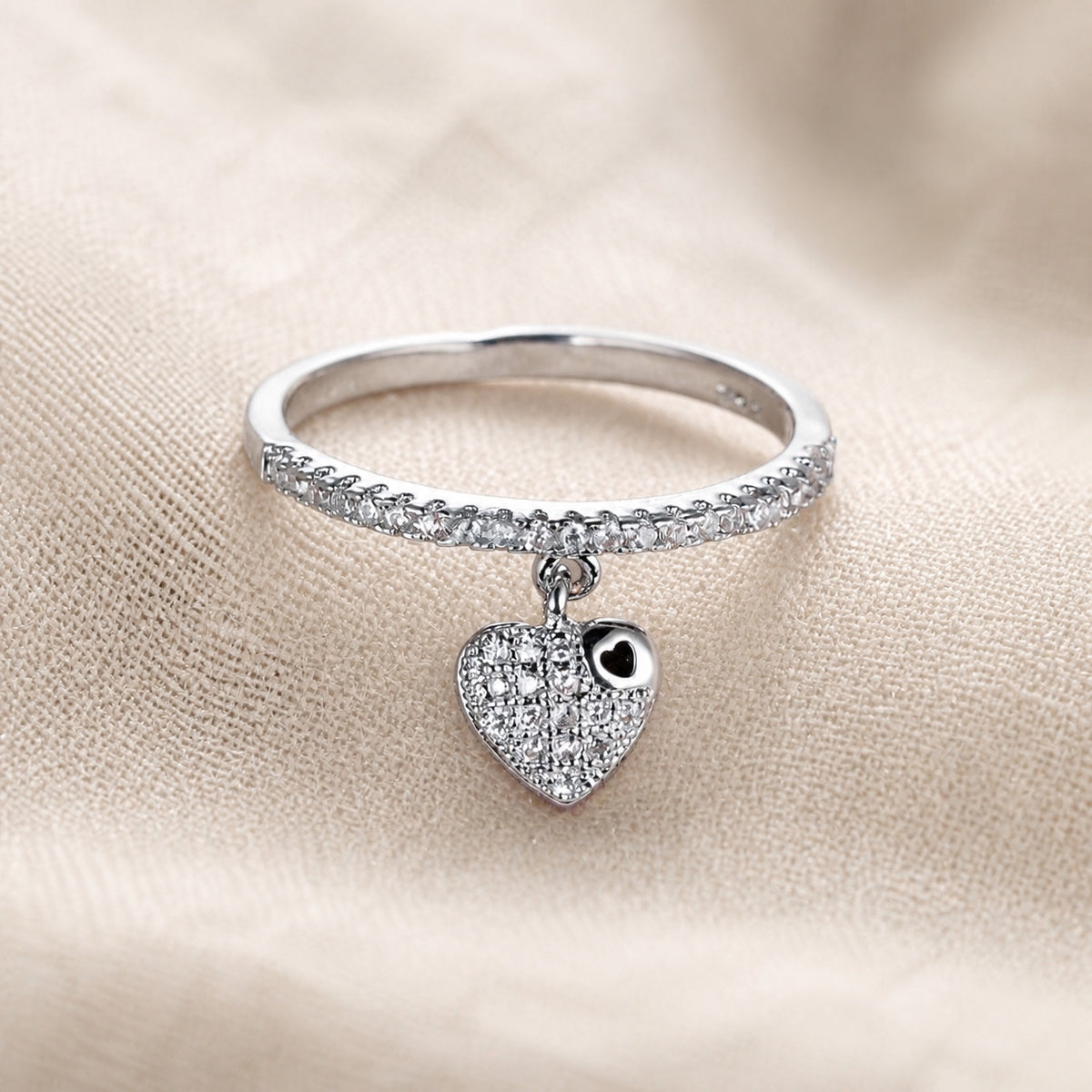 Pavé Heart Charm Ring