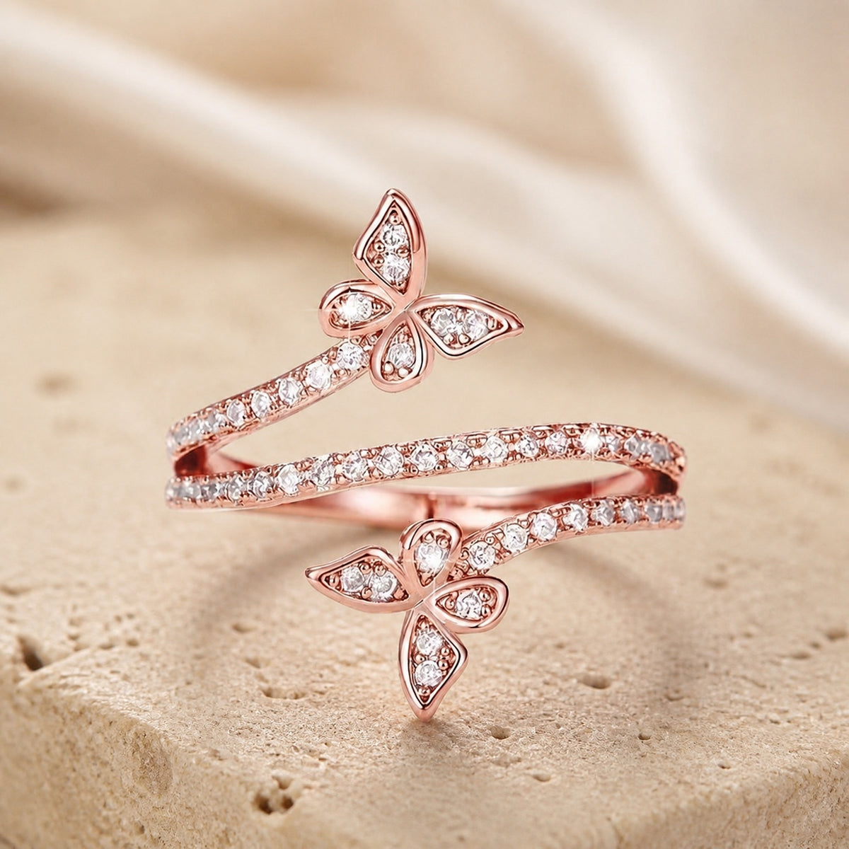 White Gold Butterfly Zirconia Ring