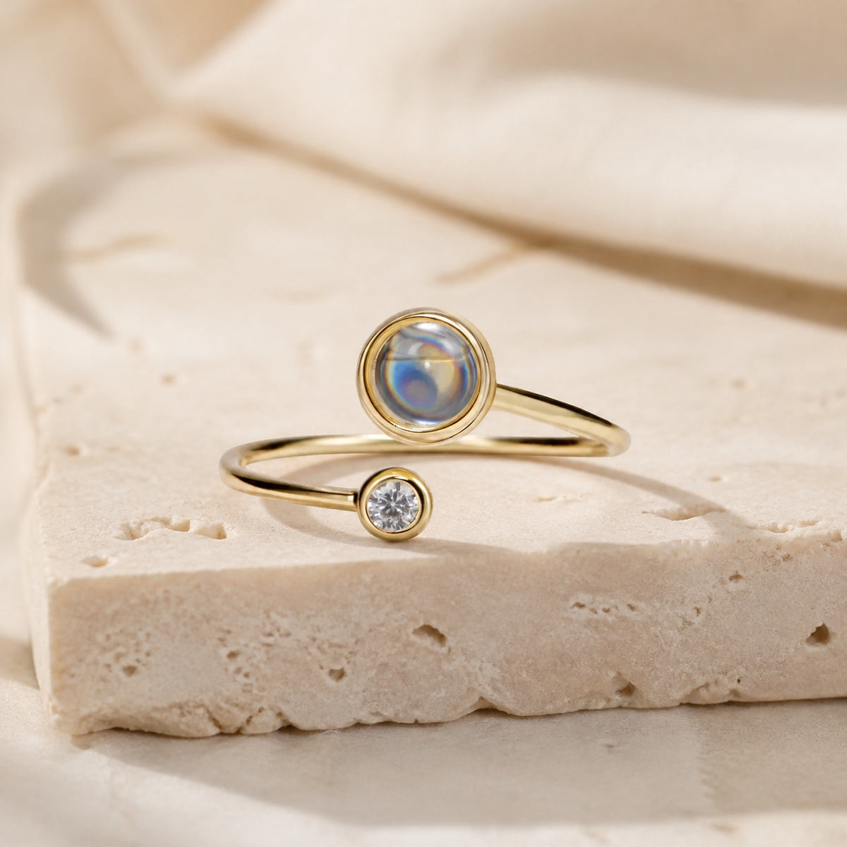 Radiant Labradorite Moonstone Open Ring