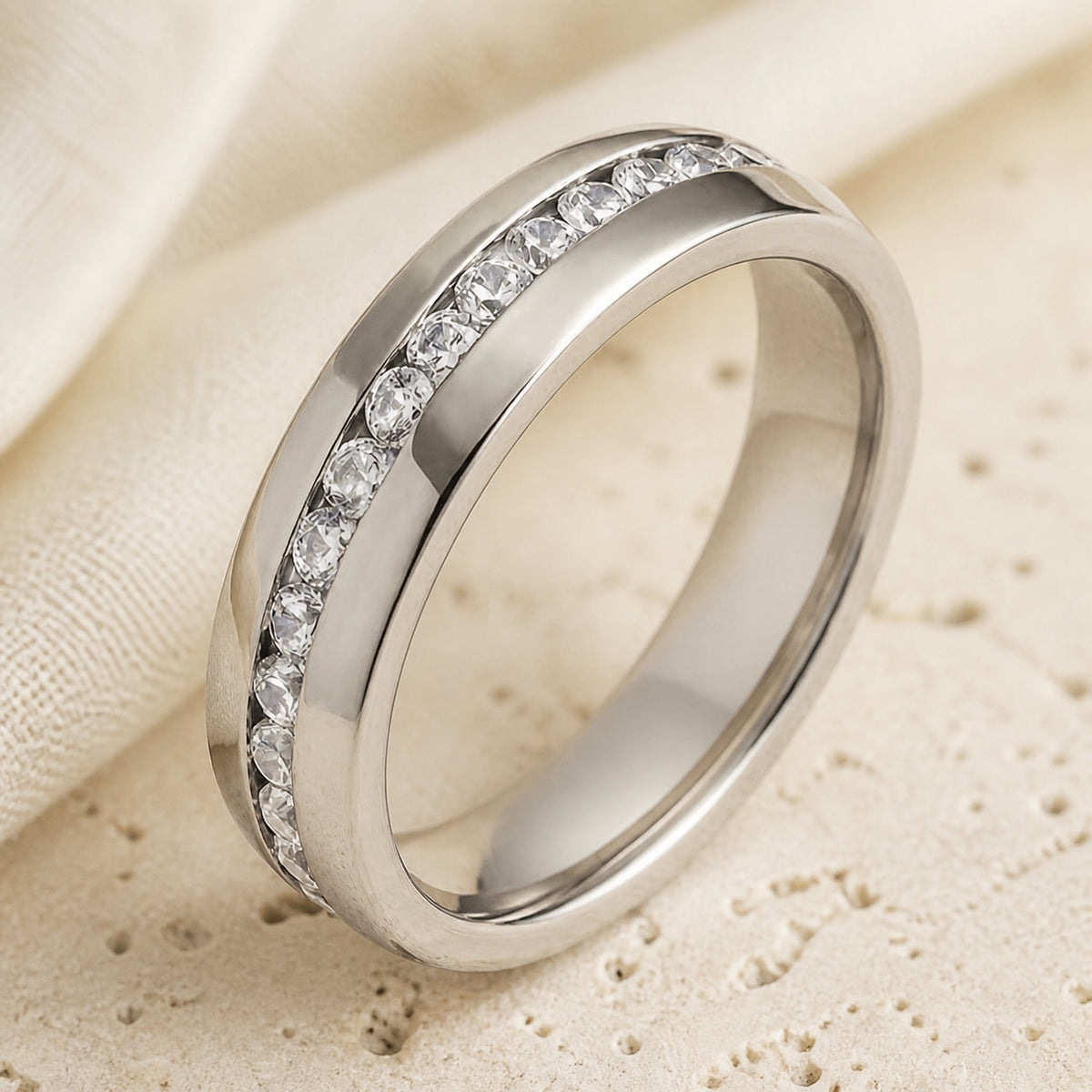 White Crystal Titanium Ring