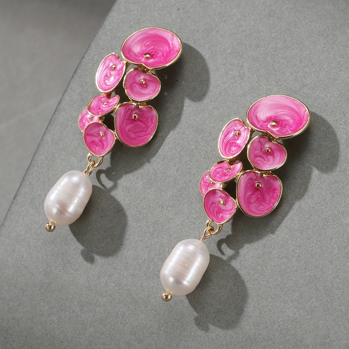 Enamel Pearl Flower Earrings