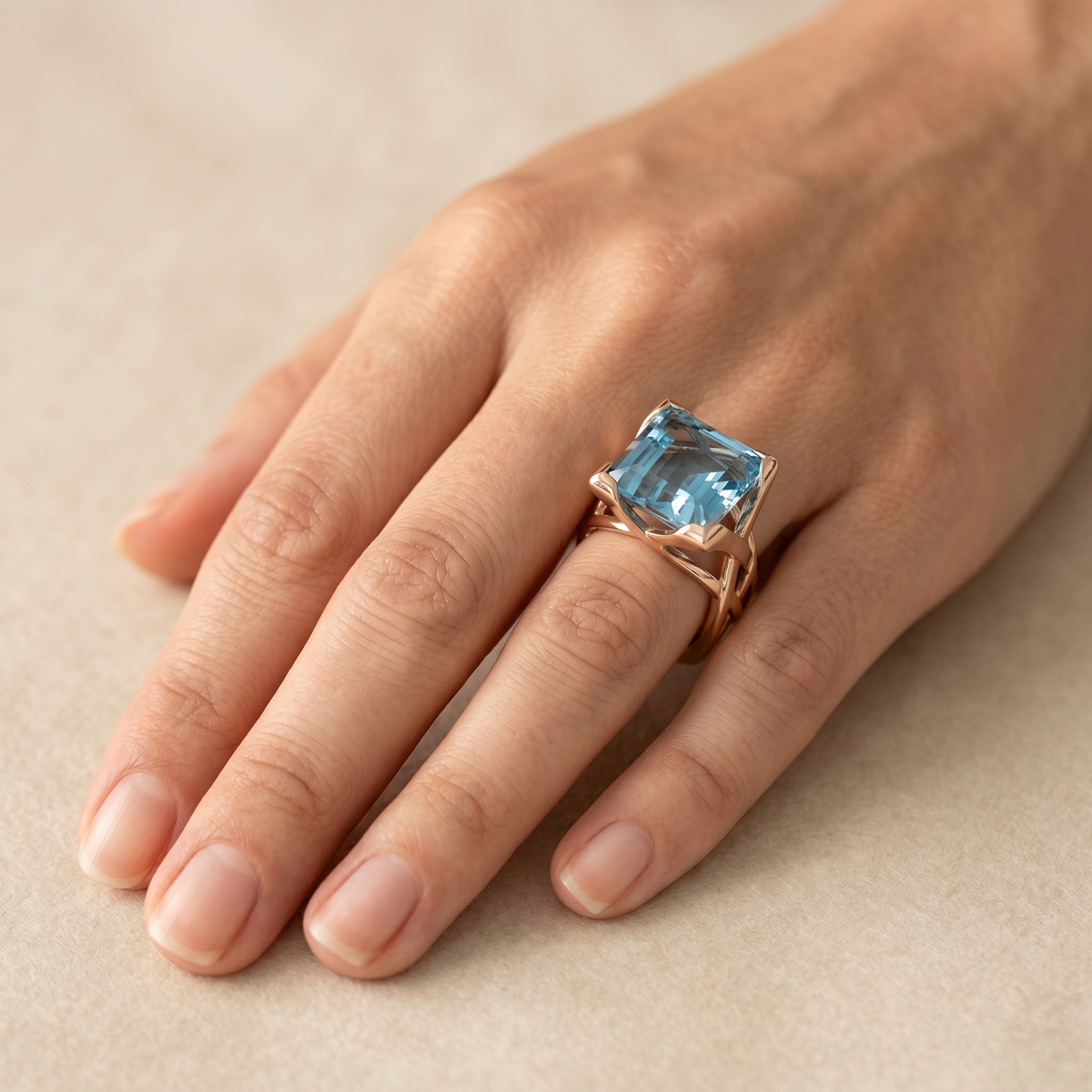 Refined Gold Blue Crystal Ring