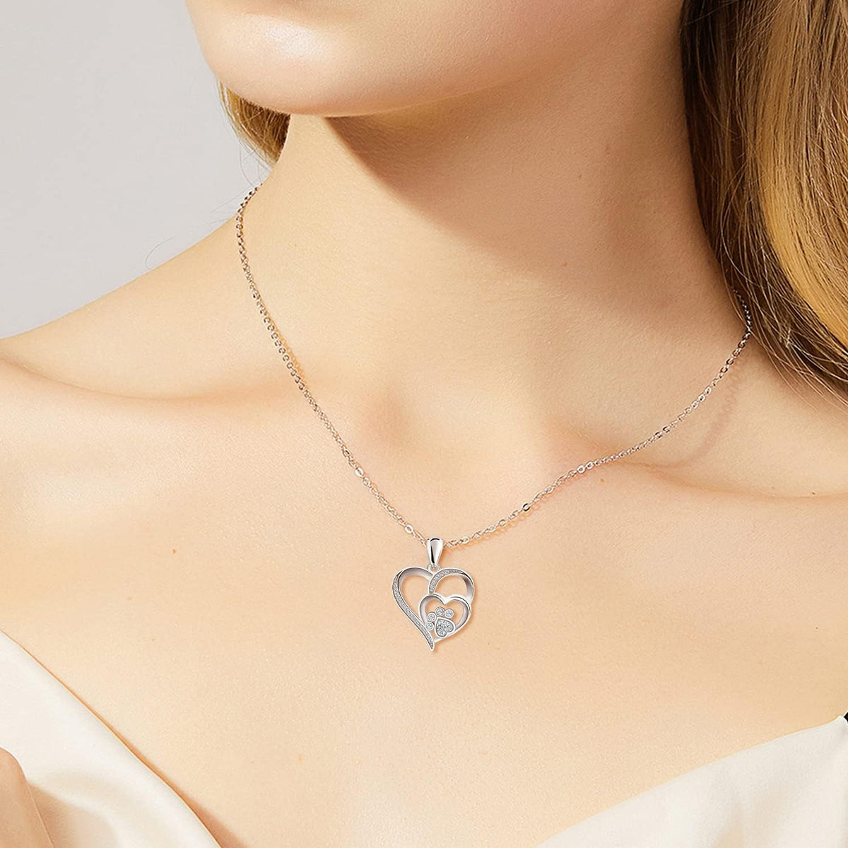 Paw Heart Crystal Necklace