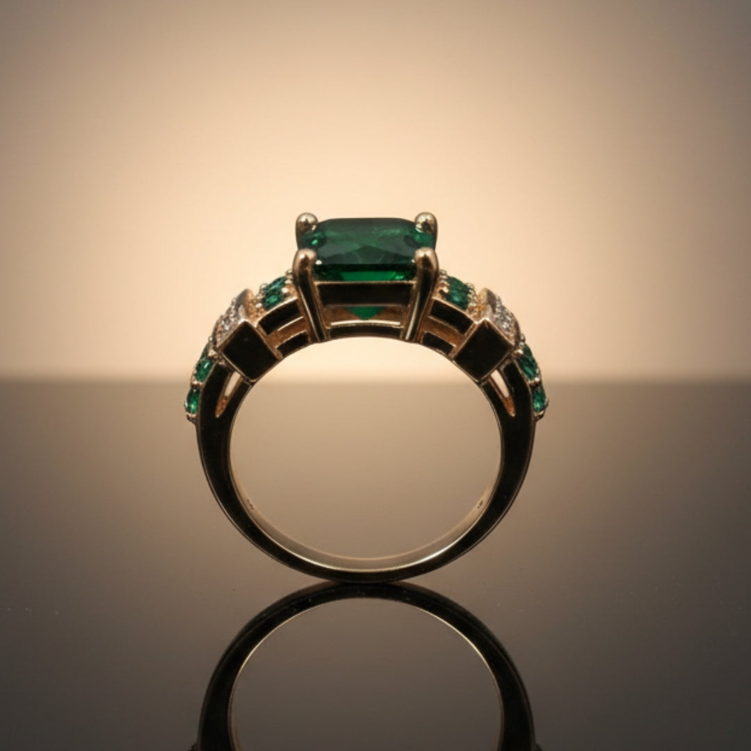 Green Crystalline Golden Ring