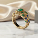 Green & Blue Crystal Gold Ring