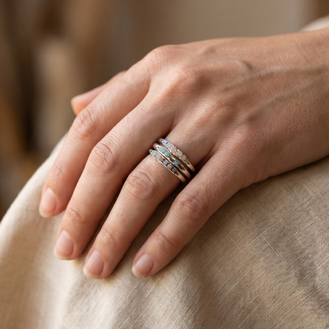 Layered Blue Stones Silver Ring