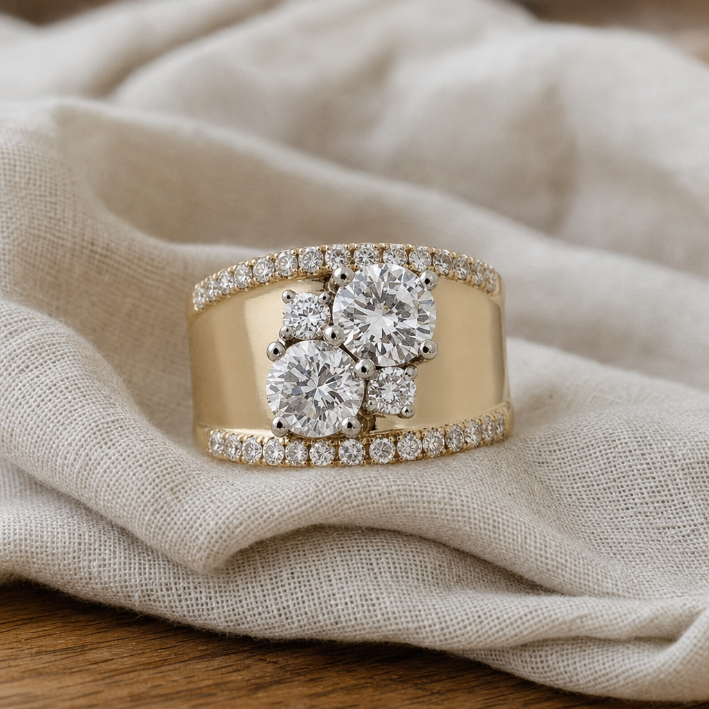 Double Cubic Zirconia Gold Ring