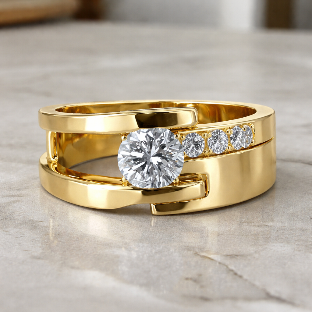 Vintage Gold Irregular Zirconia Ring