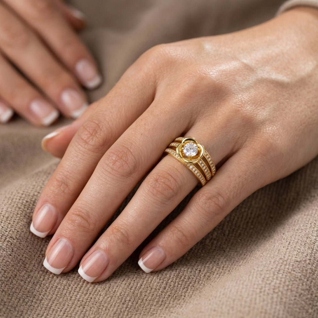 Golden Infinity Crystal Ring