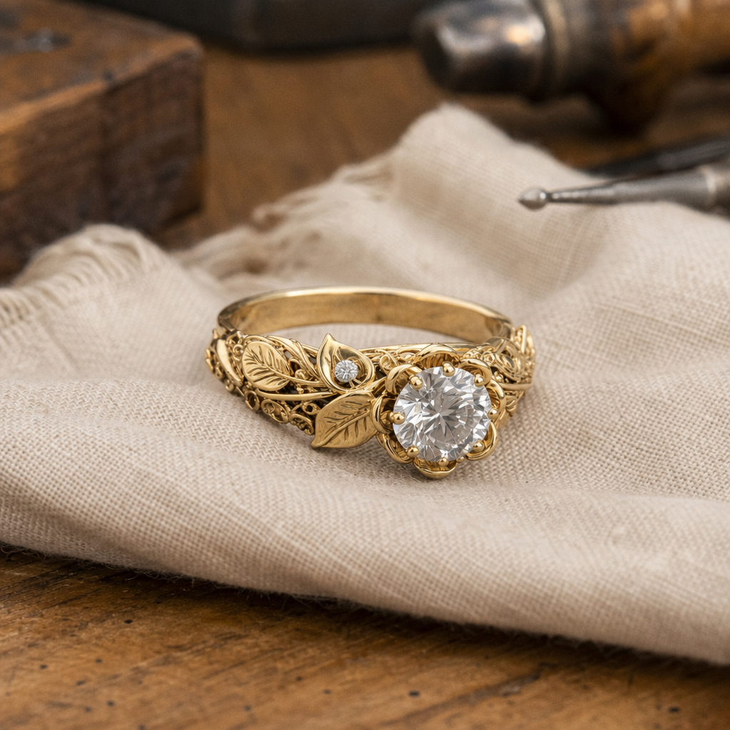 Golden Floral Zirconia Ring