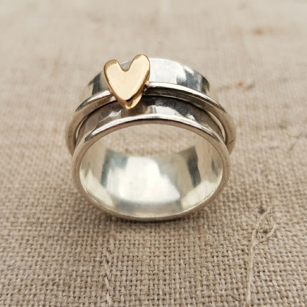 Golden Heart Silver Ring