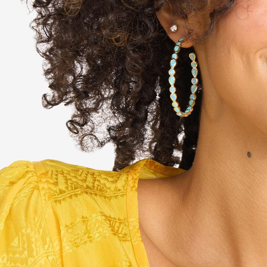 Vintage Blue Opal Gold Earrings