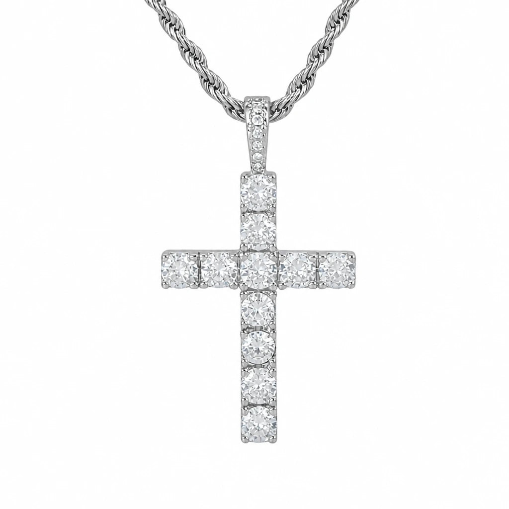 White Gold Cross Crystals Necklace