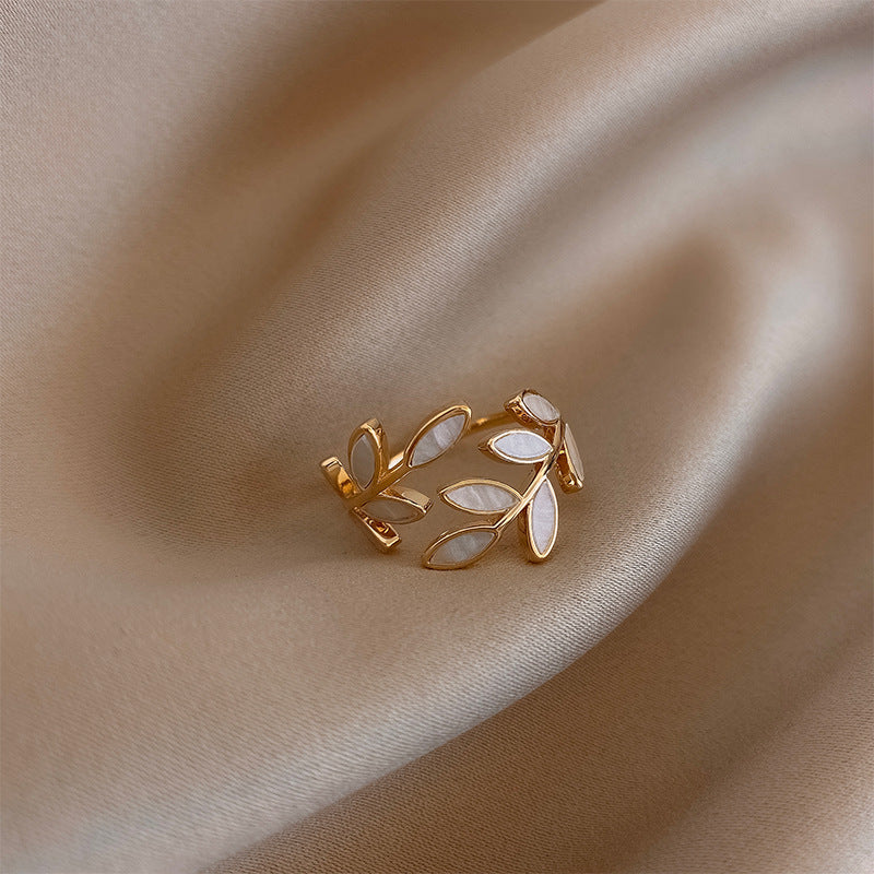 White Opal Leaf Ring