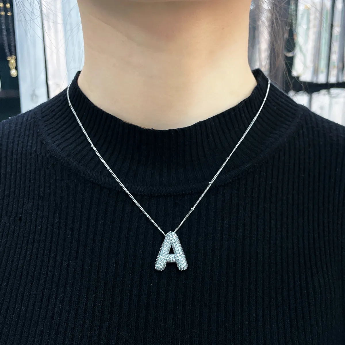 Bubble Letter Gold Initial Necklace