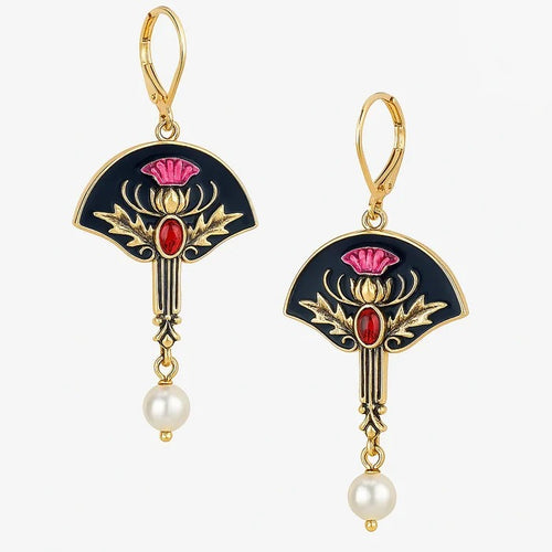 Boho Pearls Red Crystal Earrings
