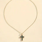 Emerald Cross Pendant Gold Necklace