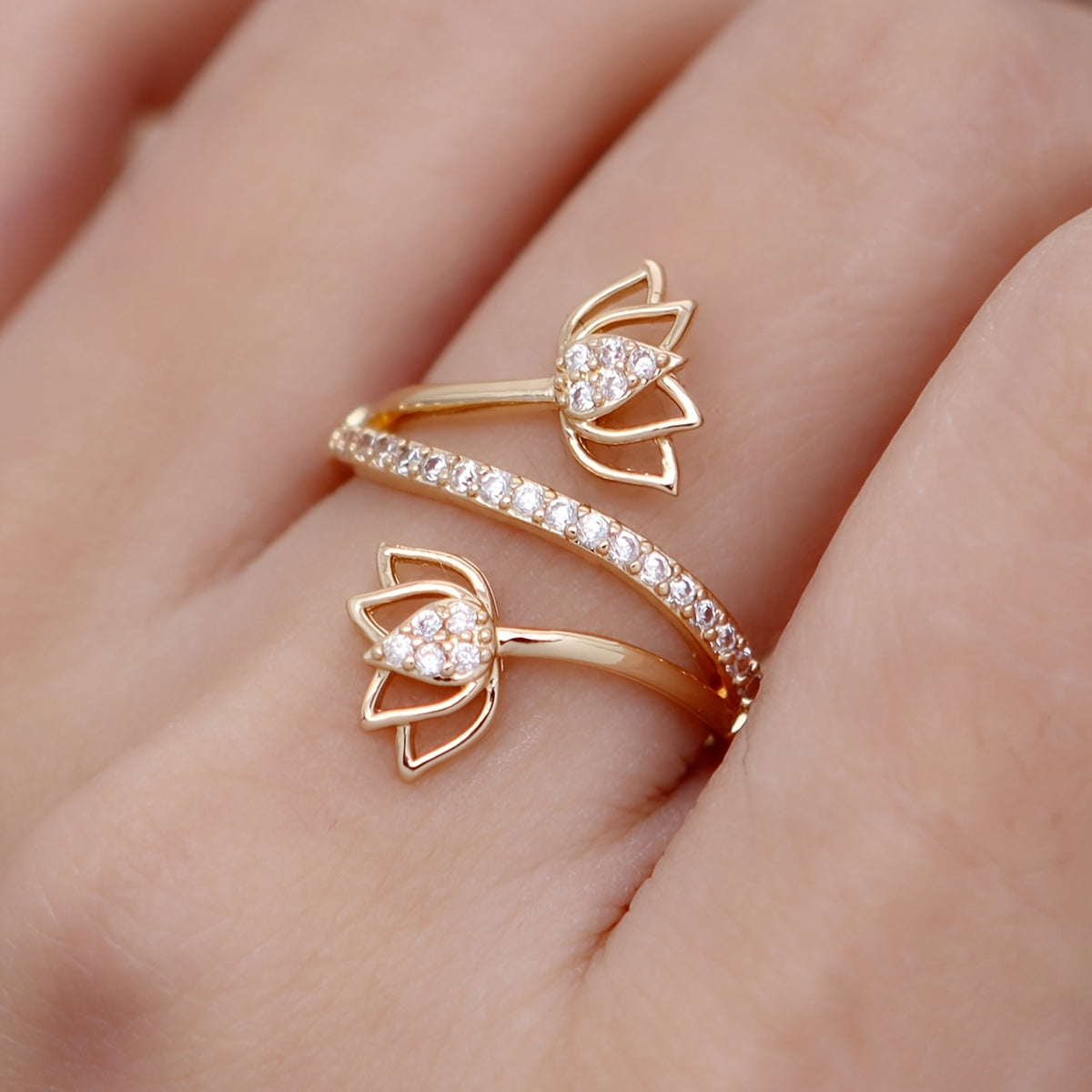 Zirconia Lotus Flower Ring