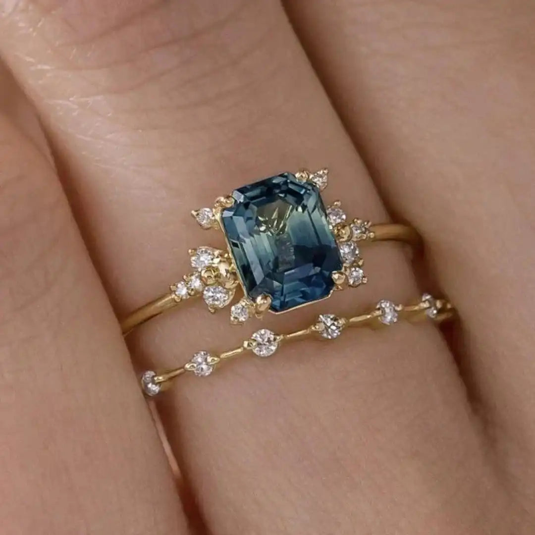Crystal Blue Shine Ring Set