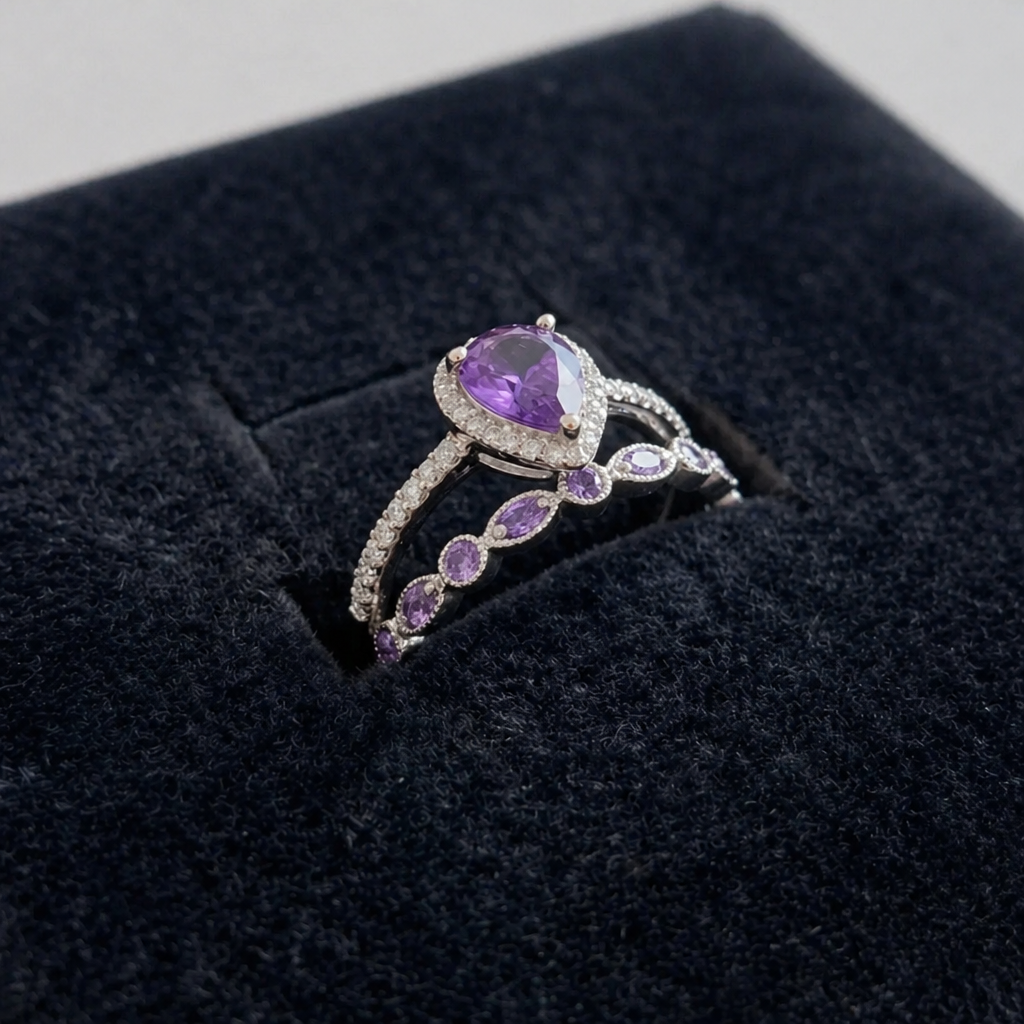 Teardrop Amethyst White Gold Set