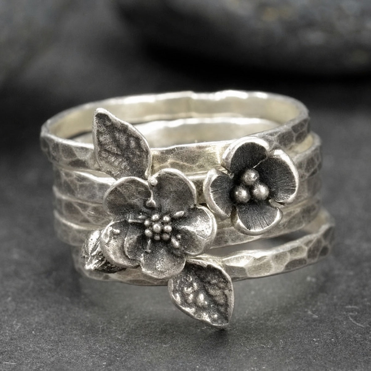 Vintage Flower Silver Layer Ring