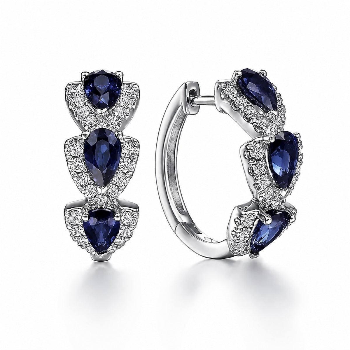 Royal Sapphire White Gold Crest Earrings