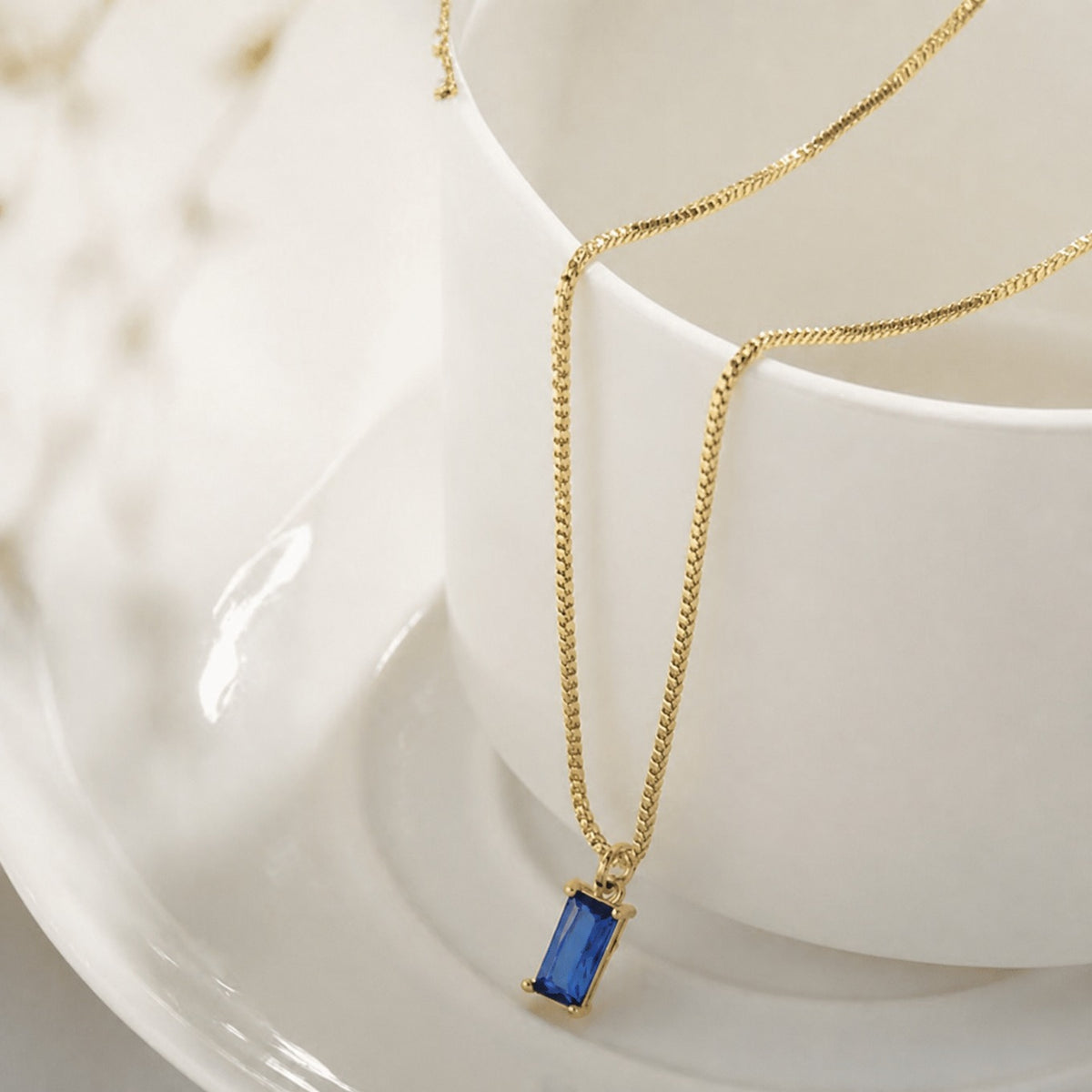 Minimalist Sapphire White Gold Necklace