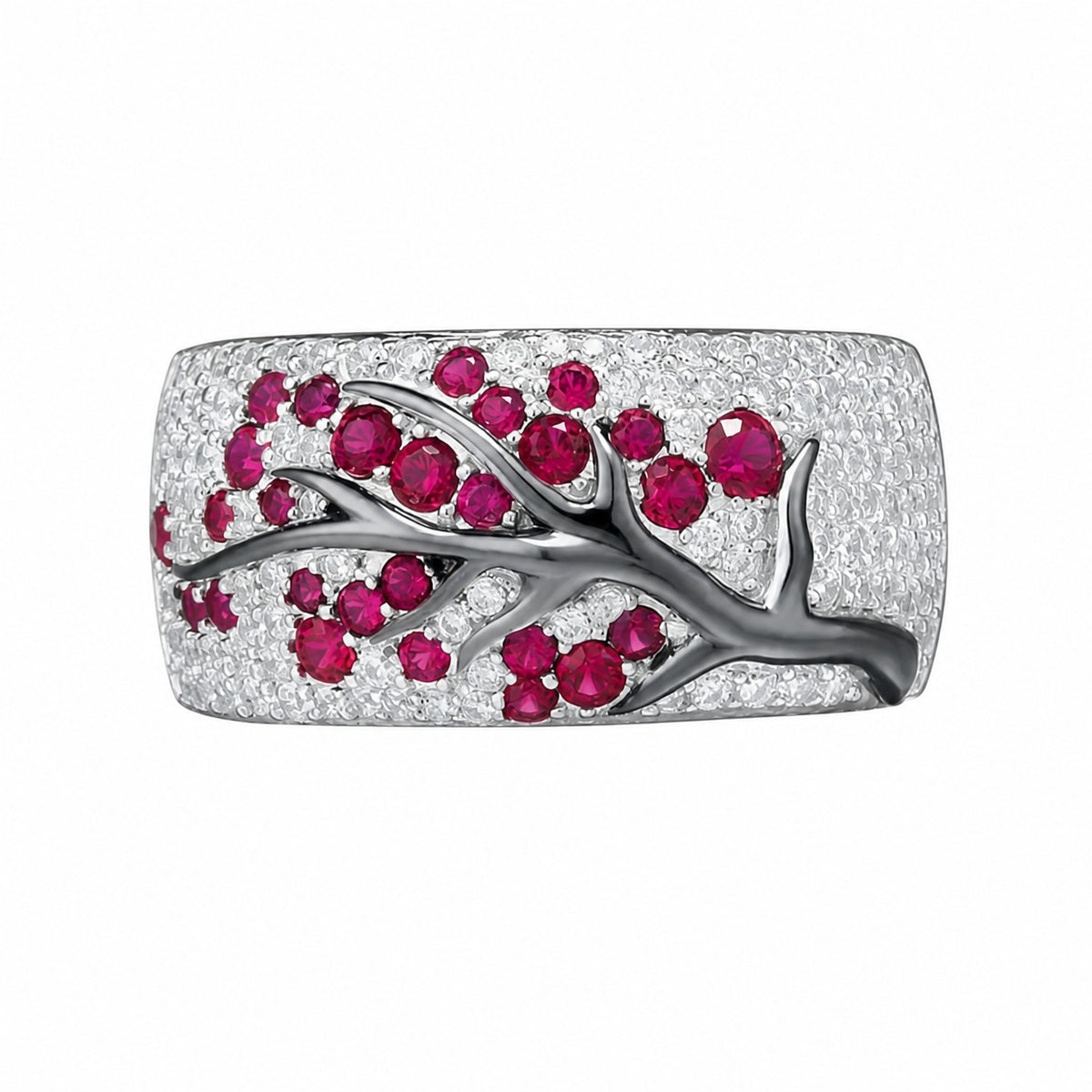 Ruby Blossom Tree White Gold Ring